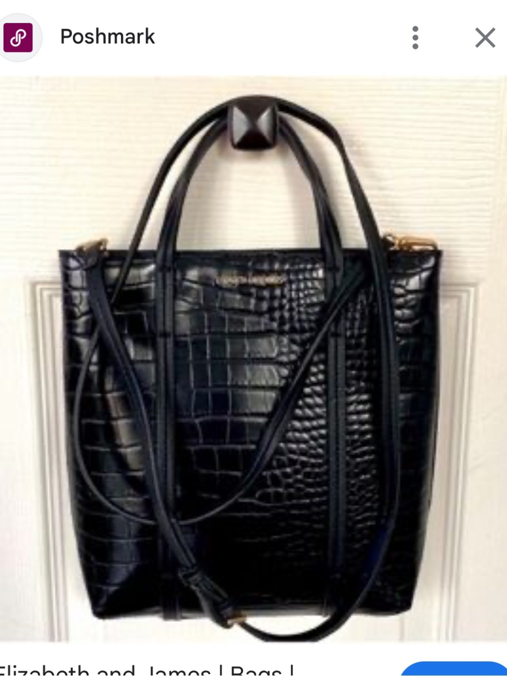 Elizabeth and James Black Croc-Embossed Structured Tote
